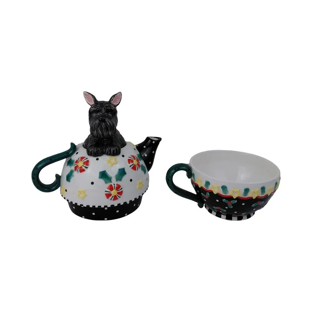Mary Engelbreit Scottie Dog Teapot Stackable Mug 2001 Scottish Terrier Holiday